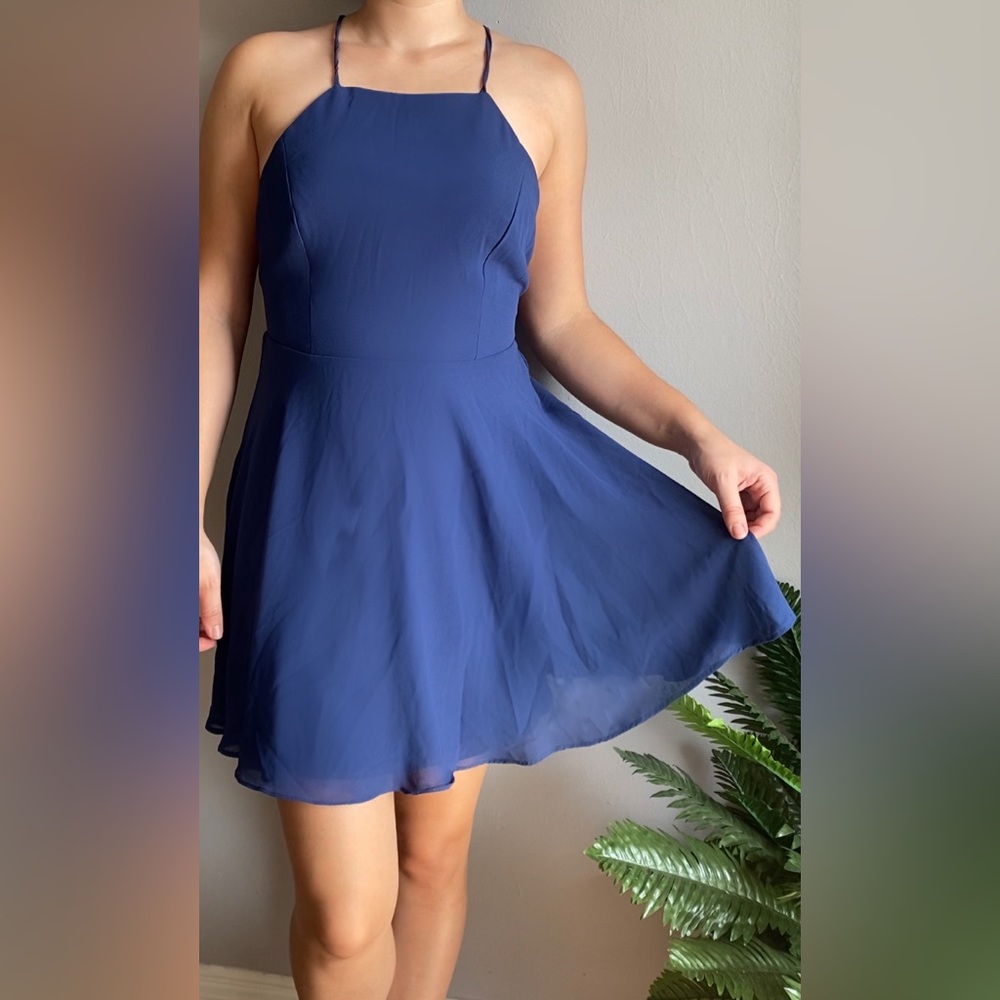Lulu’s Letter of Love Navy Blue Backless Skater Dress Size 4